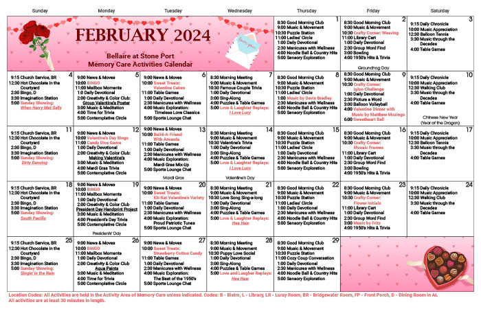 February Memory Care Calendar