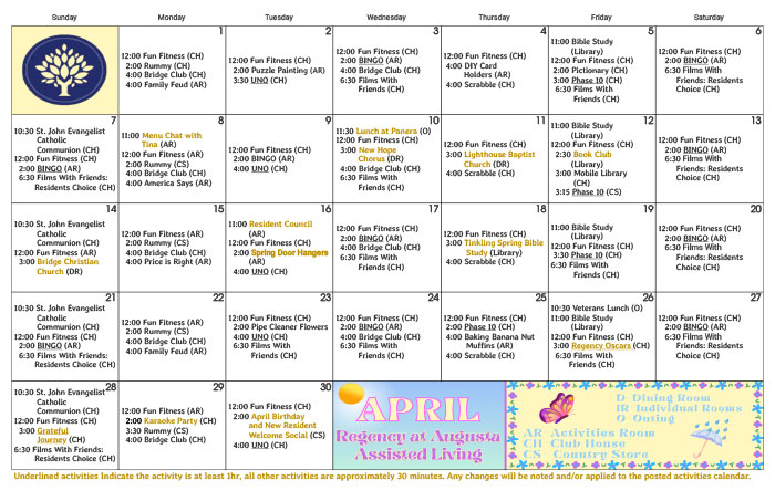 April 2024 Assisted Living Calendar